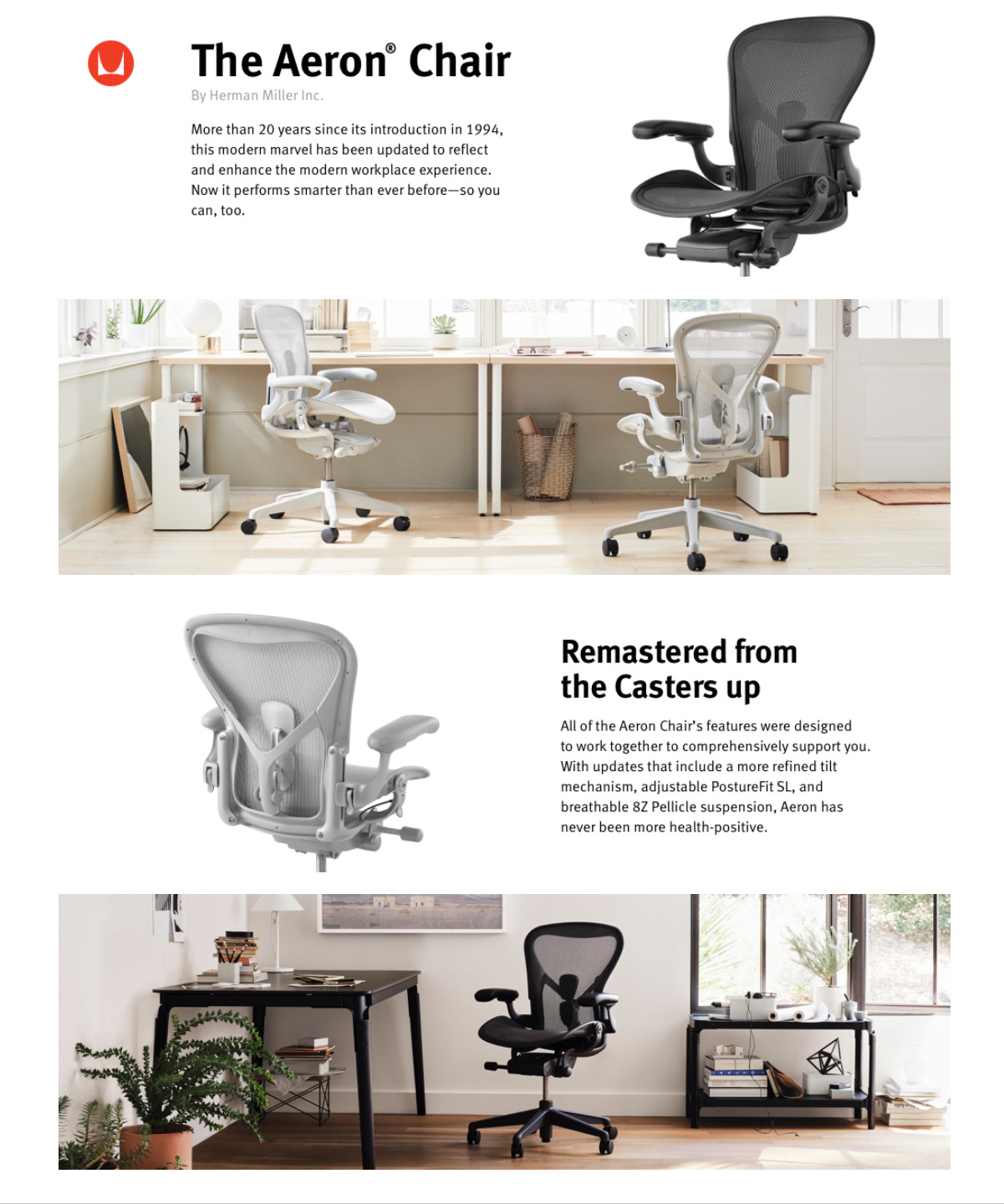 Herman Miller Aeron infographic from the manufacturer