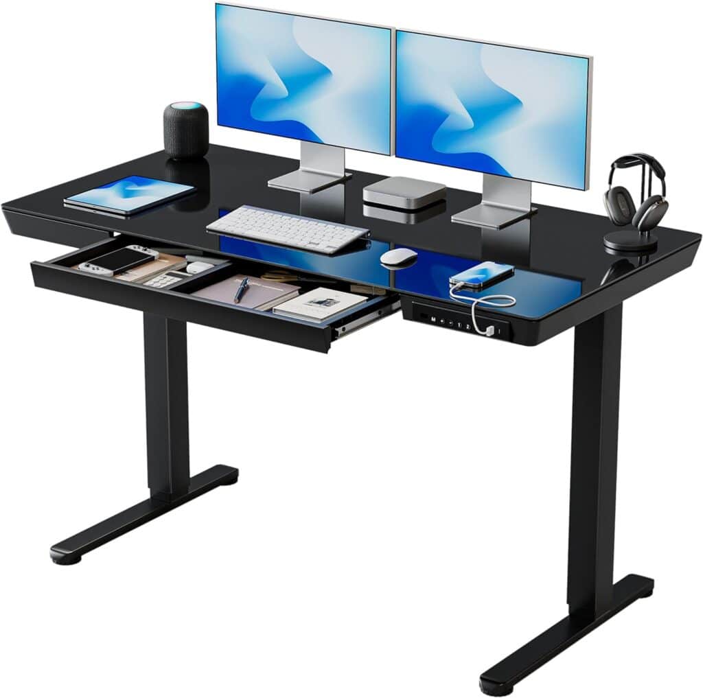 An image of FEZIBO 48 × 24 Electric Standing Desk with Drawers by Essential Office Furniture