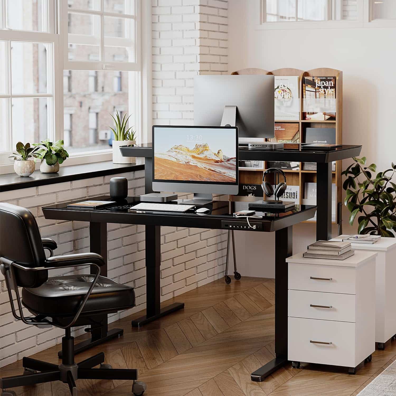 An image of FEZIBO 48 × 24 Electric Standing Desk with Drawers by Essential Office Furniture
