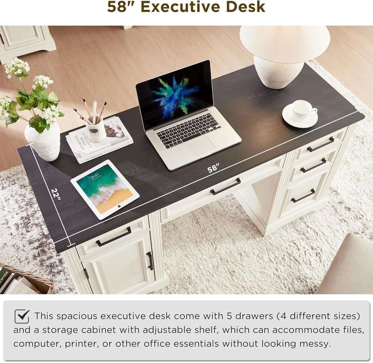 JXQTLINGMU Farmhouse 58" Executive Desk