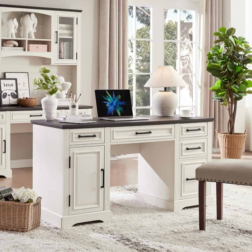 Image of JXQTLINGMU Farmhouse 58" Executive Desk Essential Office Furniture