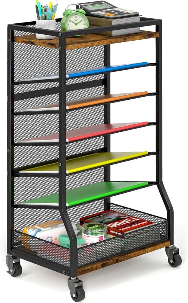Image of ThreeHio 7 Tier Rolling File Cart with Sliding Trays from Essential Office Furniture
