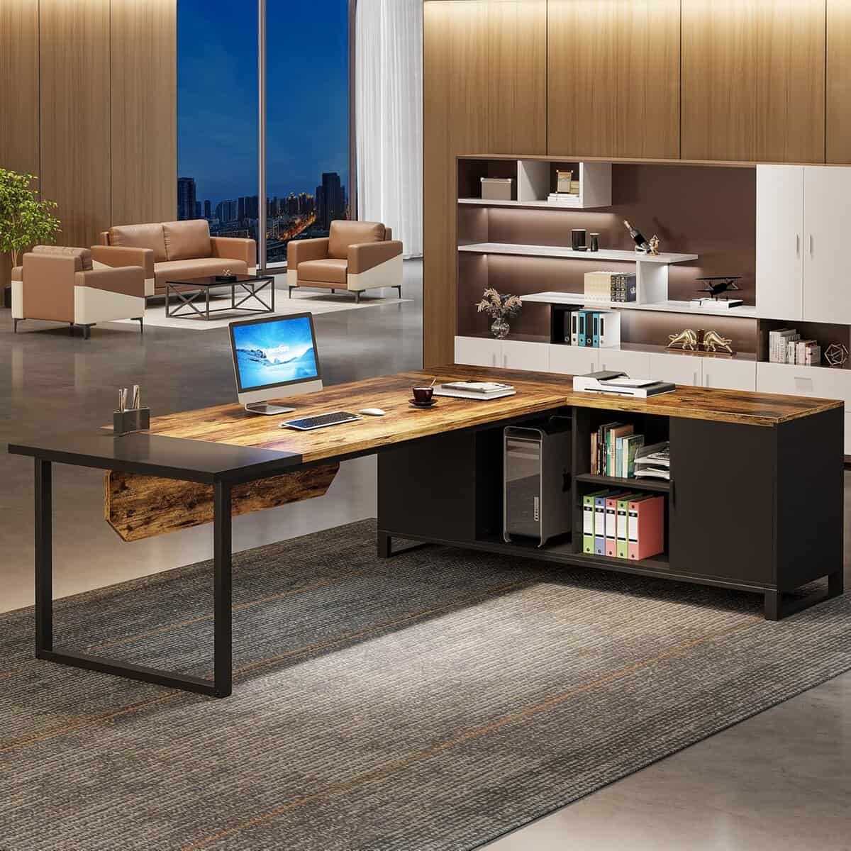 Tribesigns 70.8-Inch Executive Desk with 55-Inch File Cabinet