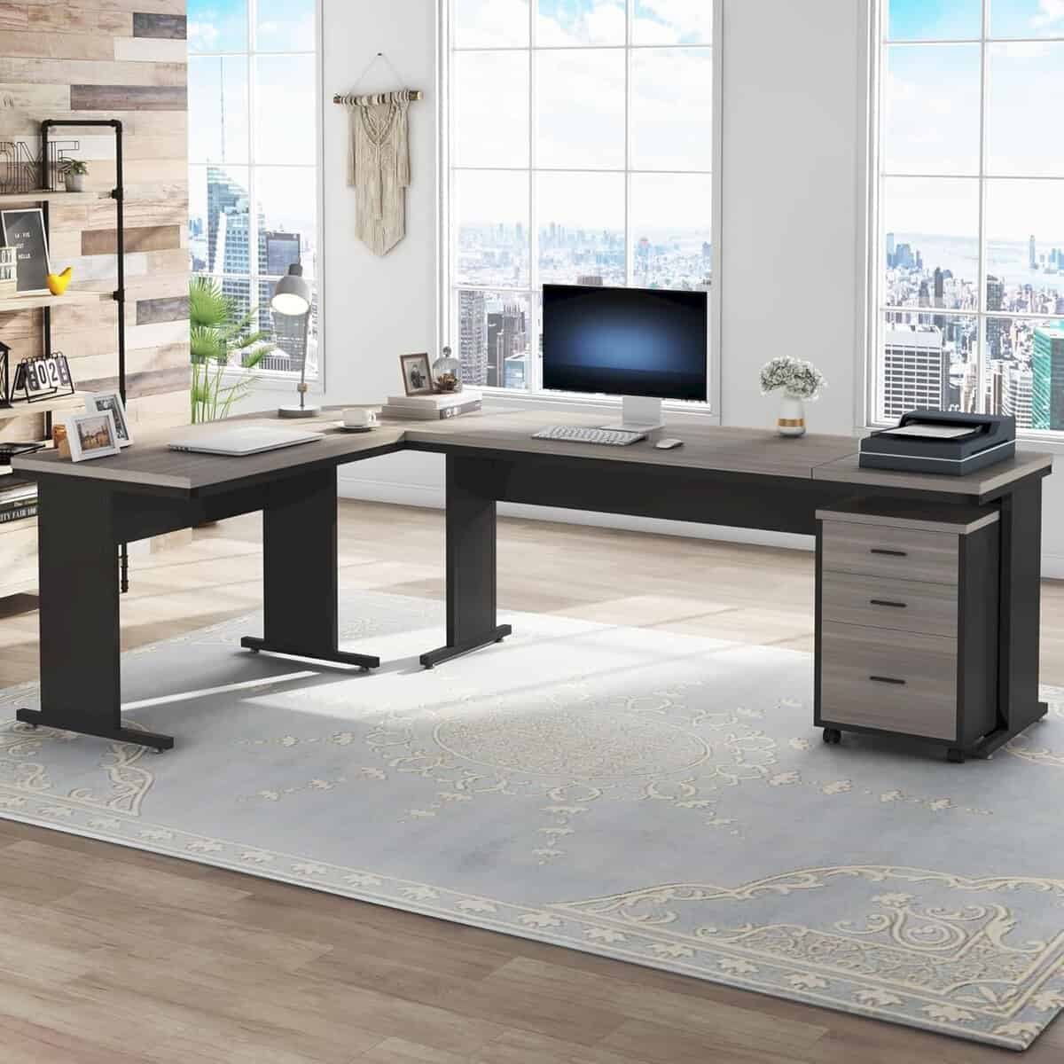 Tribesigns 83 Inch L-Shaped Desk with Drawers