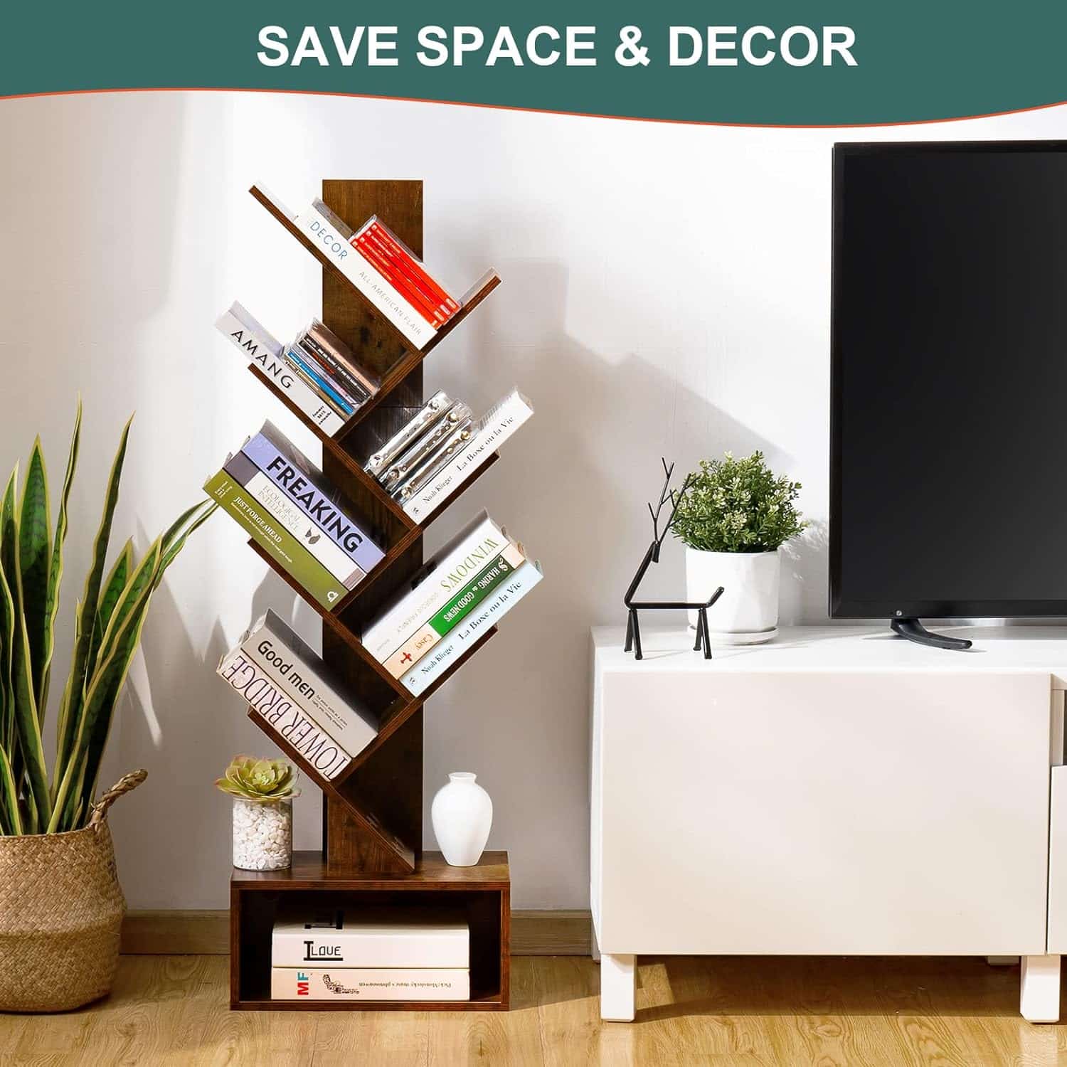 Image of Yoobure Tree Bookshelf - 6 Shelf Retro Floor Standing Bookcase from Essential Office Furniture