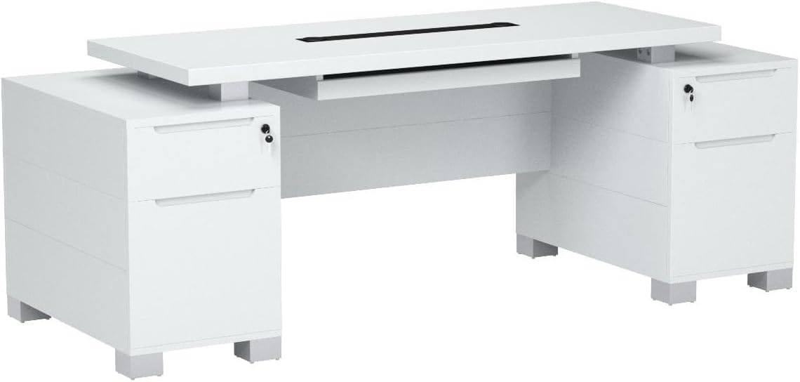 Zuri Furniture 79" Modern Ford Executive Desk with Filing Cabinets