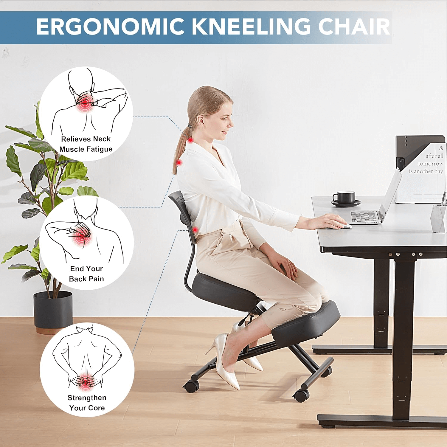 Ergonomic Kneeling Chair with Back Support, Kneeling Desk Chair for Home Office