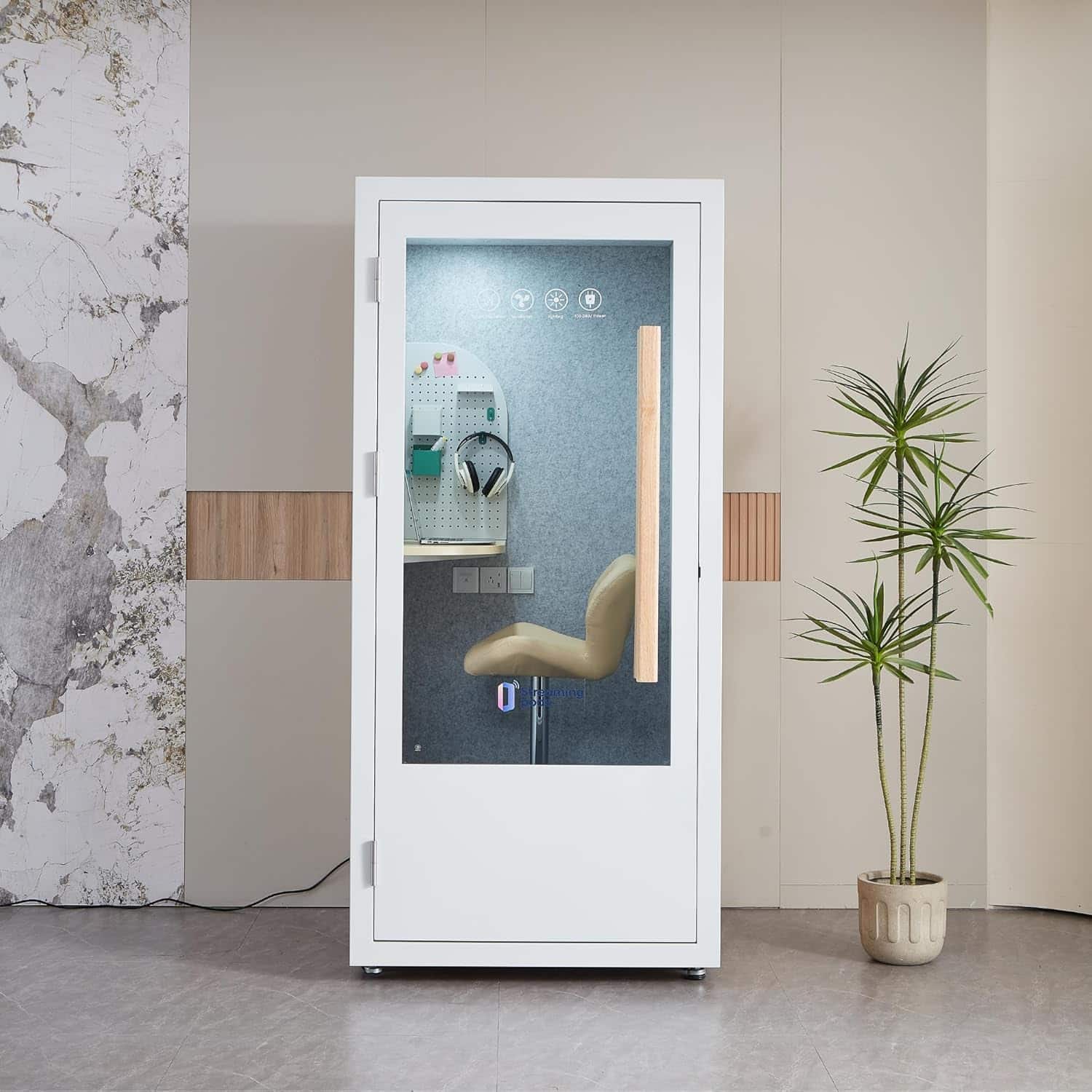 GEARONIC Gearnoic Mobile Office Pod Booth, Mobile Sound Proof Booth, Sound Pod with Wheels and Feet, Build-in Table Top, LED Lighting System