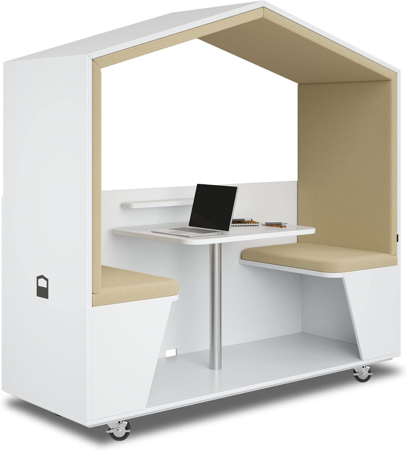 NOOK Air, Quiet Meeting and Work Pod, Portable, Acoustic Panels, Table, Two Benches, Lockable Casters, Storage Space, Versatile, 1-Year Warranty