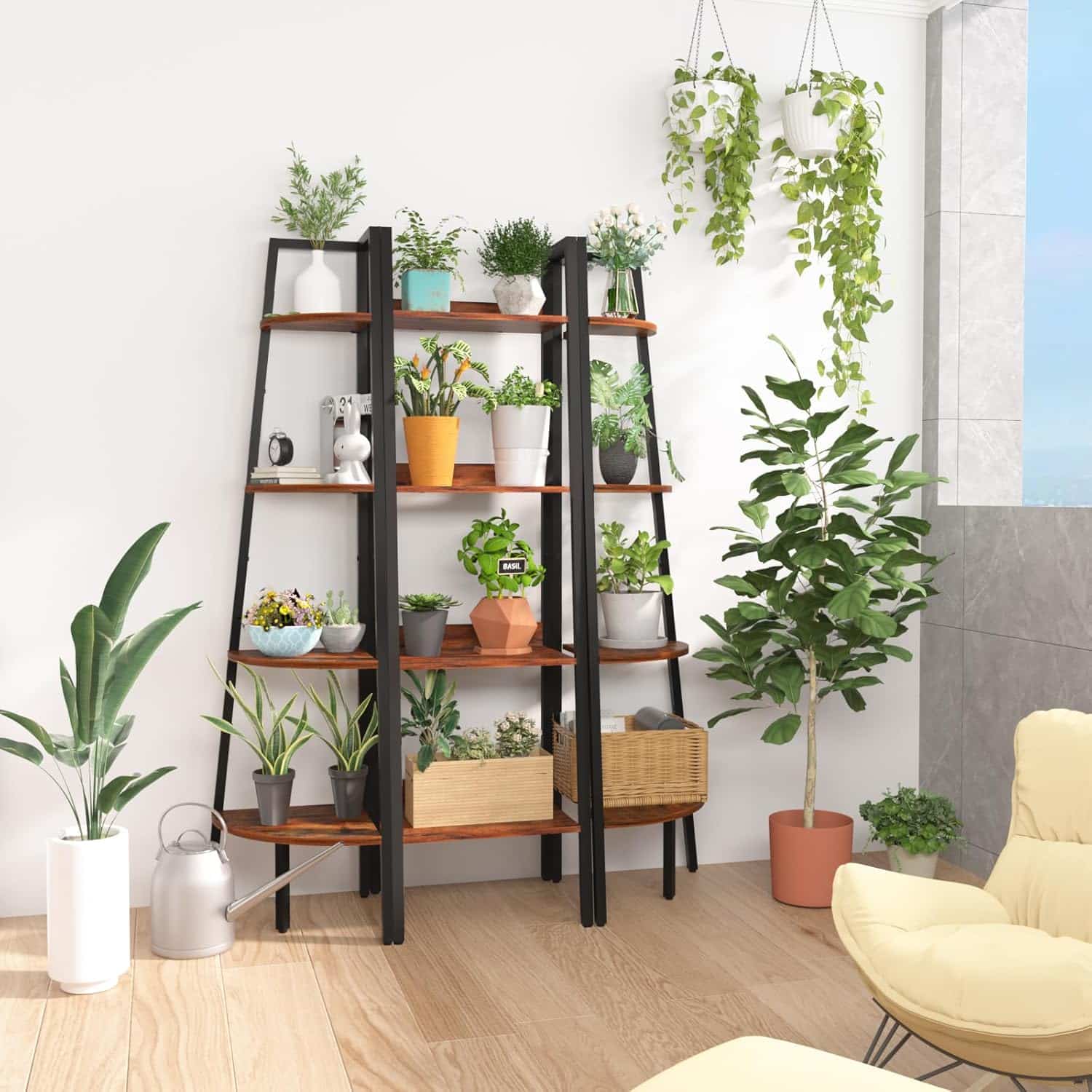 Yoobure Ladder Shelf, 4 Tier Tall Ladder Bookshelf Corner Shelf