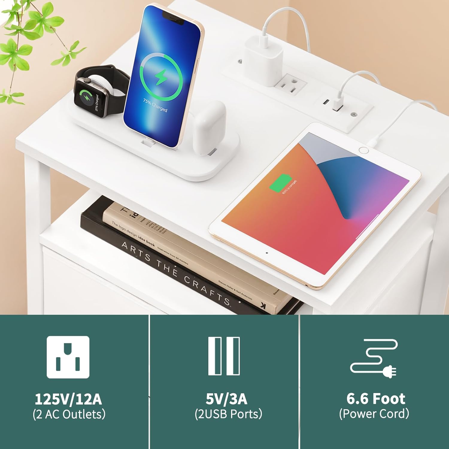 Yoobure Night Stand with Charging Station, 16 Colors LED Nightstand with USB Ports and Outlets, End Table with 3 Fabric Drawers and Storage Shelf