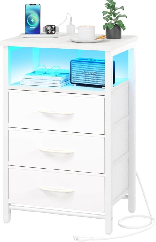 Yoobure Night Stand with Charging Station, 16 Colors LED Nightstand with USB Ports and Outlets