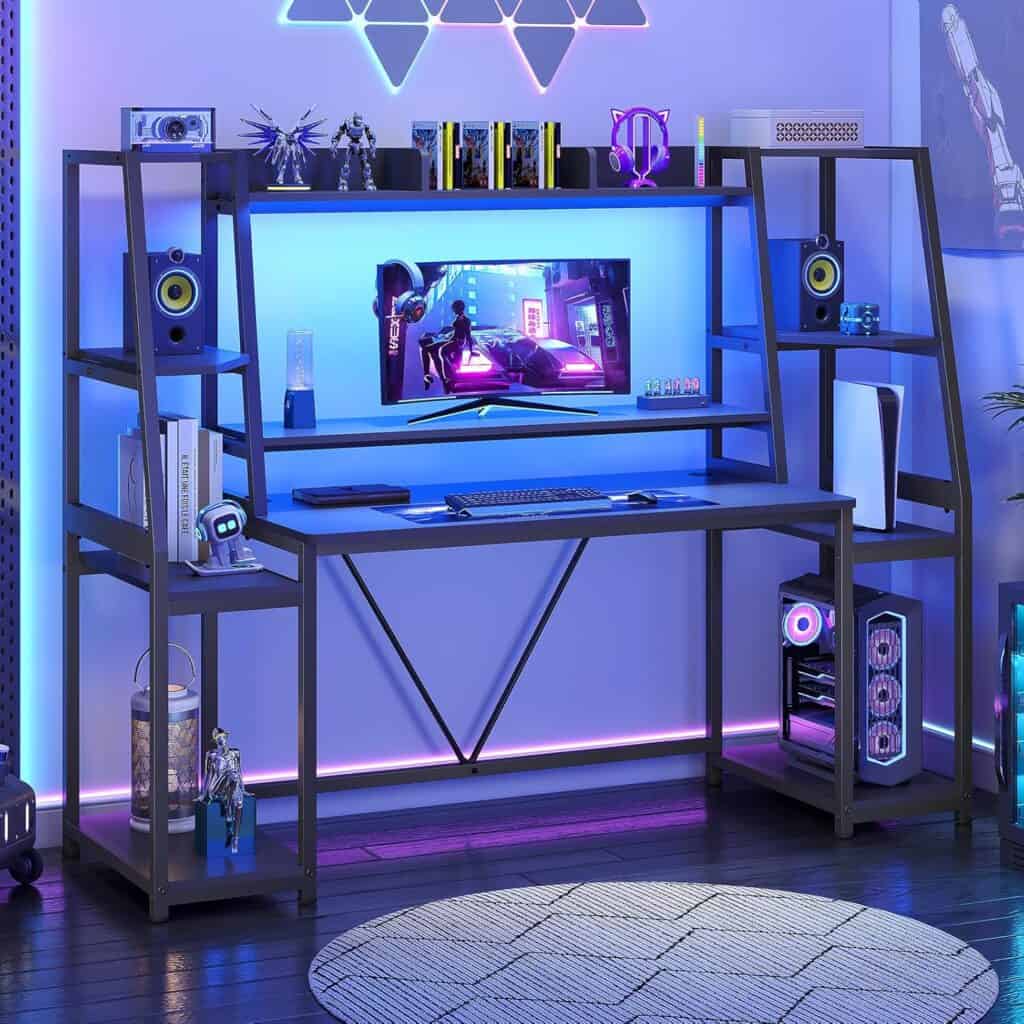 SEDETA 65.7-Inch Black Gaming Desk with LED Lights