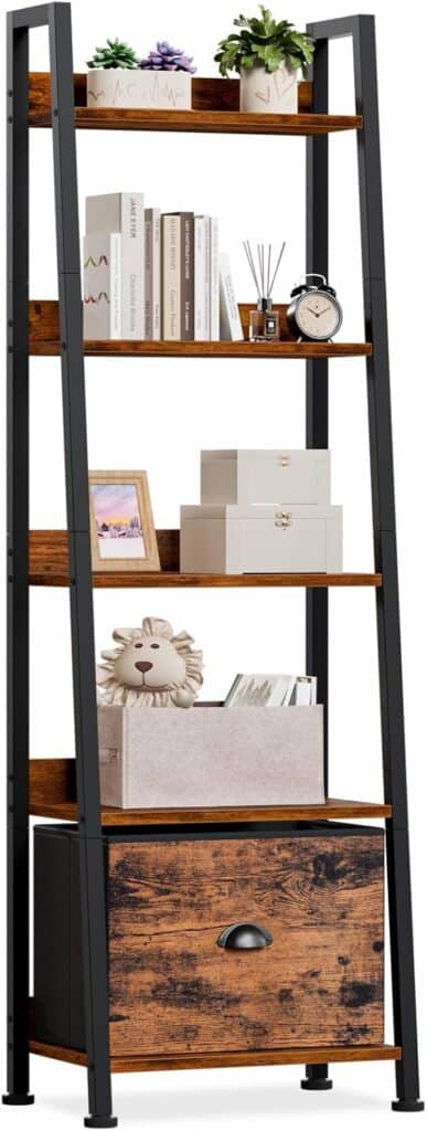 Furologee 5-Tier Ladder Shelf with Removable Drawer