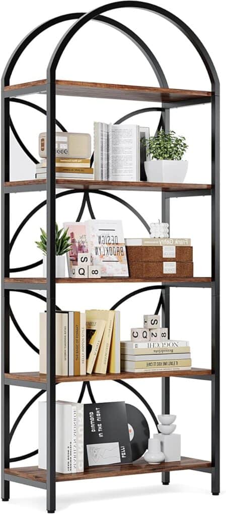 LITTLE TREE 75-Inch Petal Back Tall Bookshelf with 5 Tiers