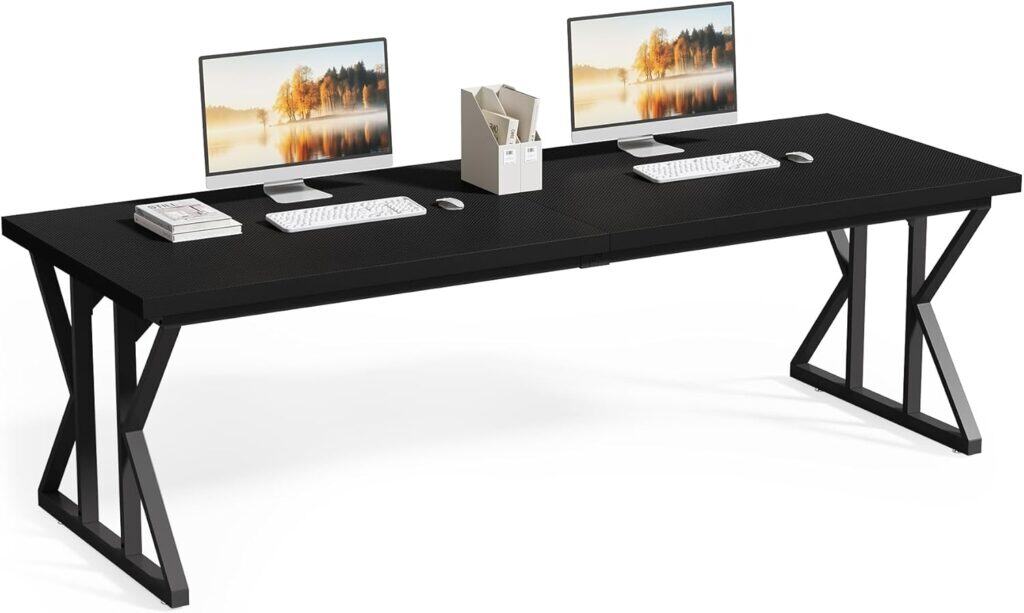 LITTLE TREE 78.7-Inch Extra Long Executive Desk-Black