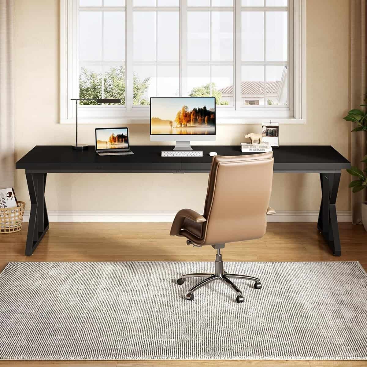 LITTLE TREE 78.7-Inch Extra Long Executive Desk-Black