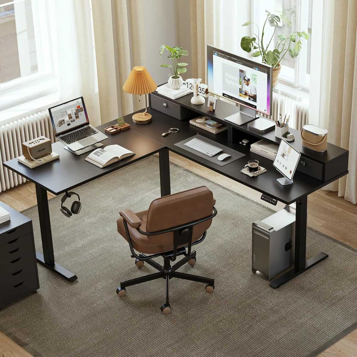Agilestic L Shaped Electric Standing Desk-Black