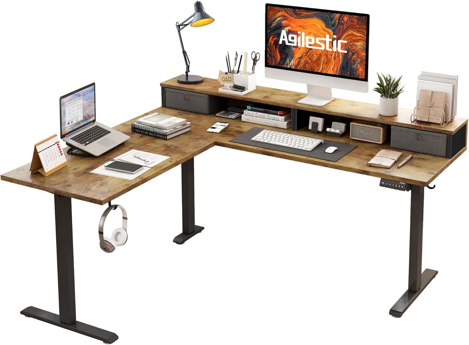 Agilestic L Shaped Electric Standing Desk-Brown