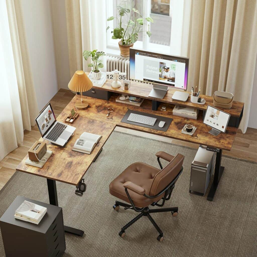 Agilestic L Shaped Electric Standing Desk-Brown