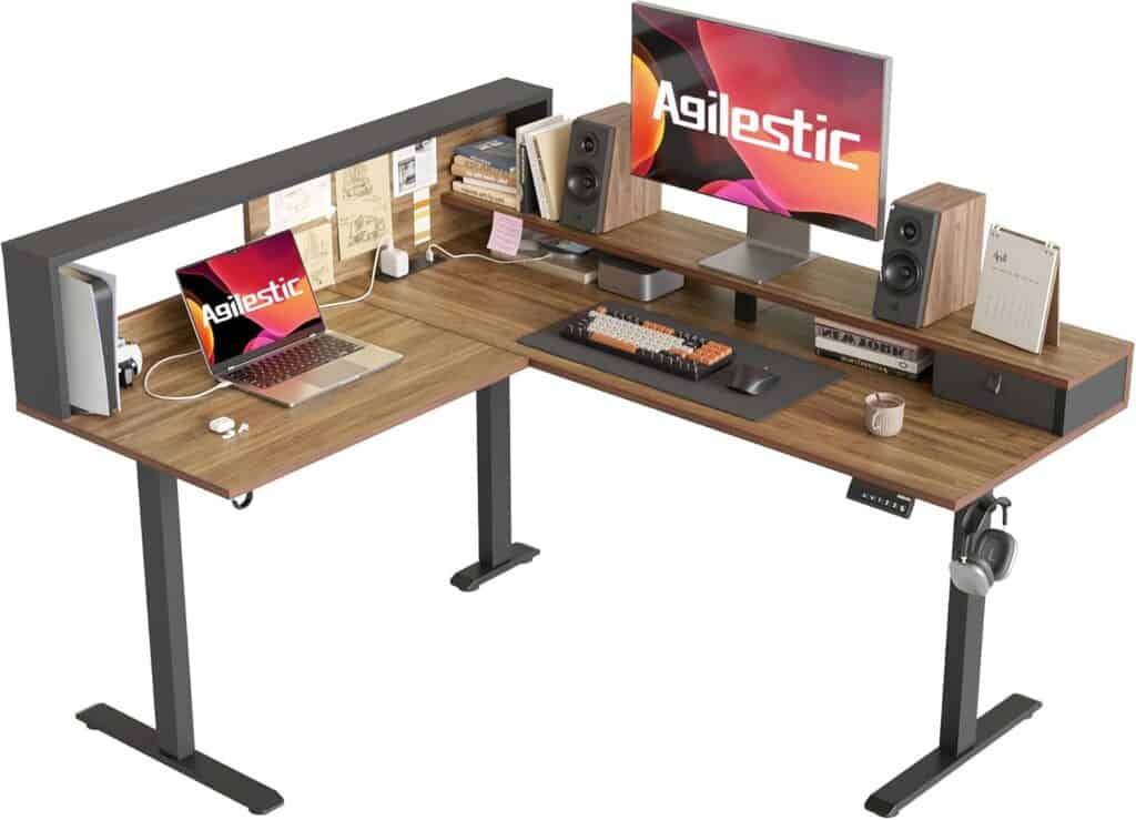 Agilestic L-Shaped Electric Standing Desk-Walnut