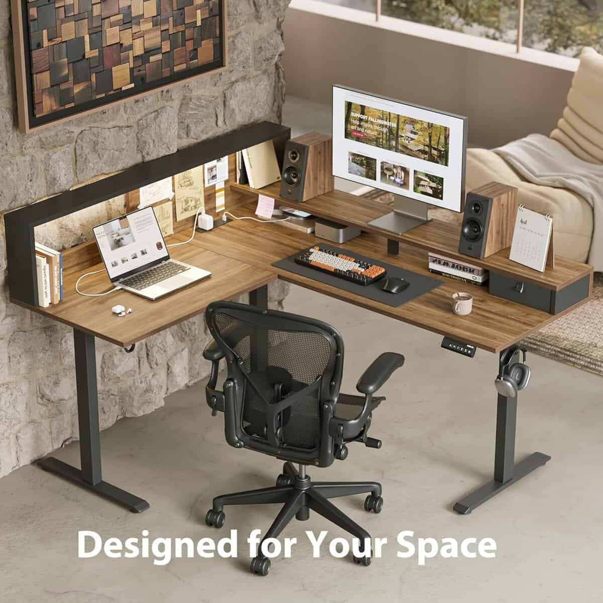 Agilestic L-Shaped Electric Standing Desk-Walnut