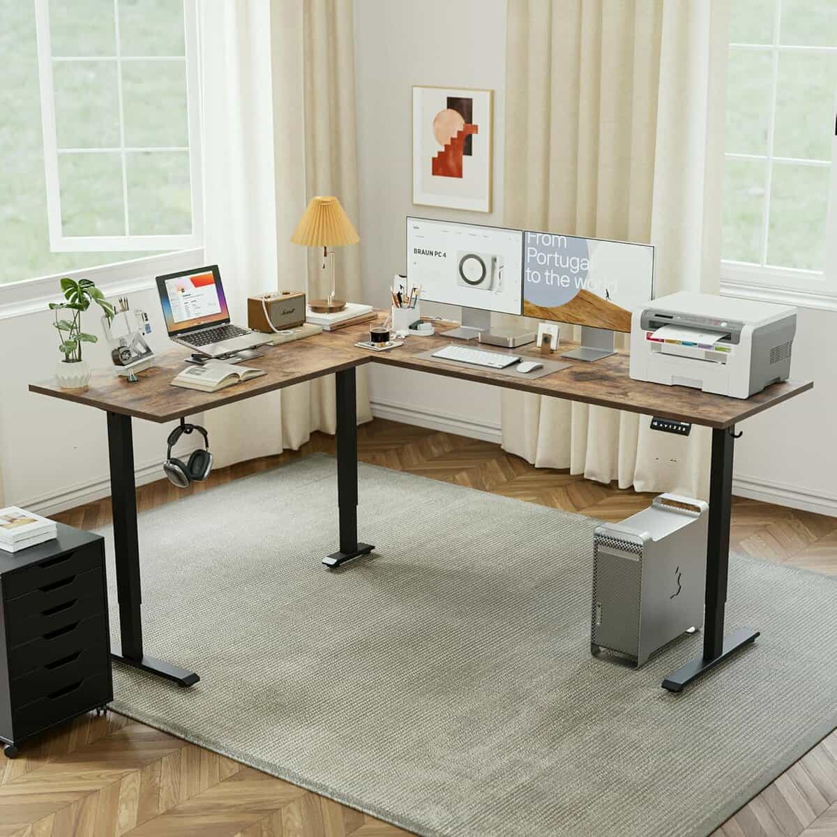 Agilestic L-Shaped Standing Desk Adjustable Height-Brown