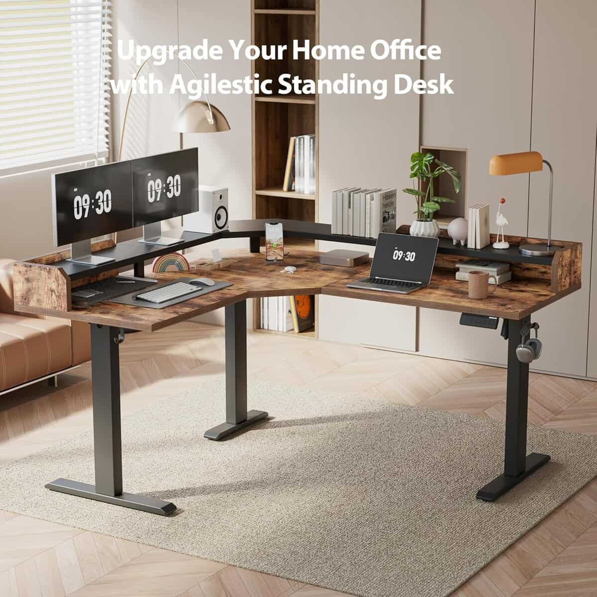 Agilestic L Shaped Standing Desk-Brown