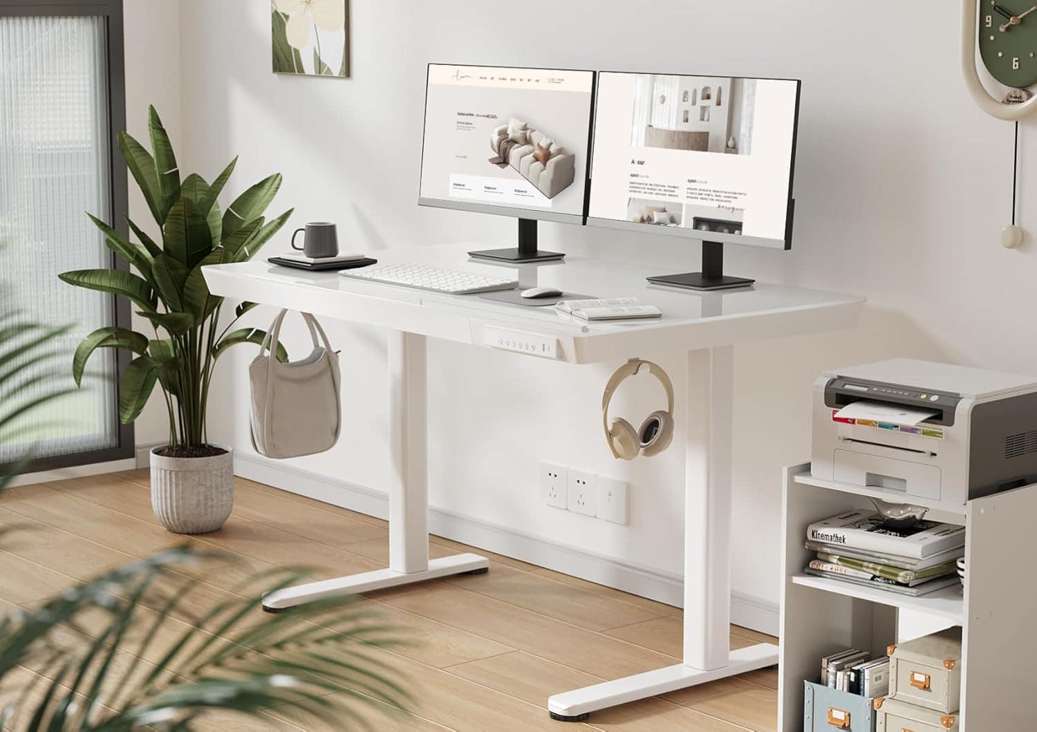 Claiks Glass Standing Desk with Drawers