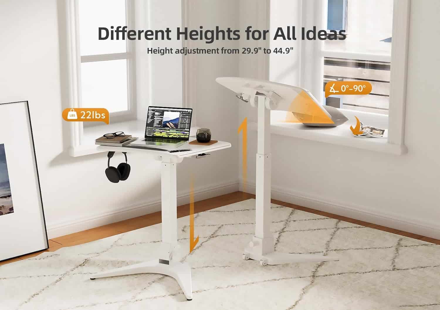 Claiks Mobile Standing Desk-White