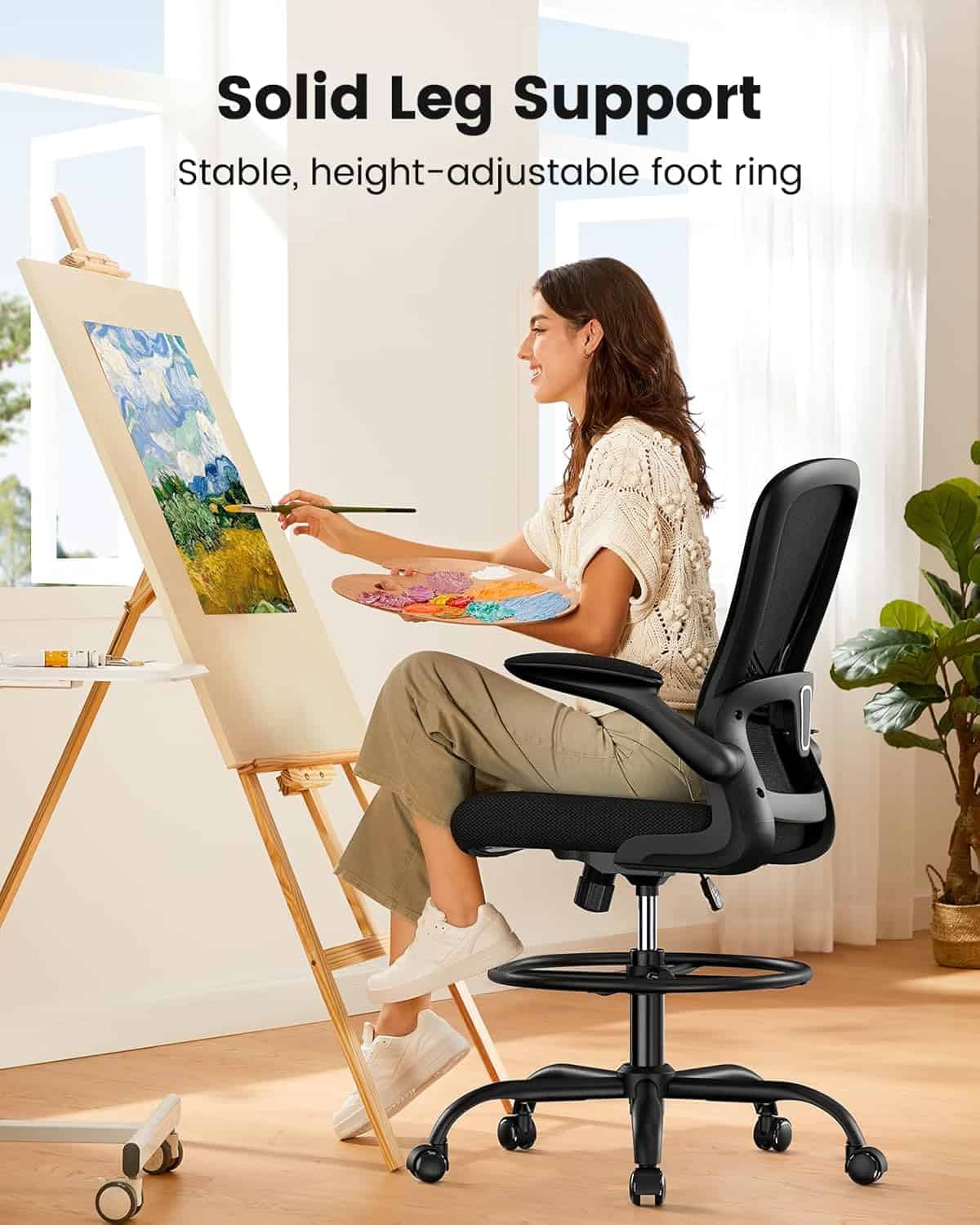 ErGear Drafting Chair with Adjustable Footrest and Armrests