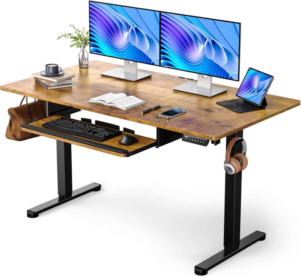 ErGear Electric Standing Desk with Keyboard-Brown