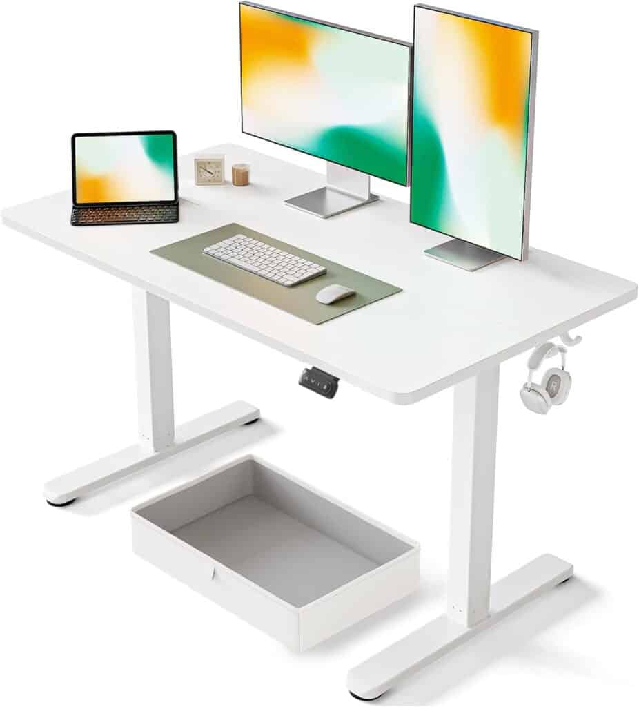 FEZIBO 48-Inch White Standing Desk with Drawer