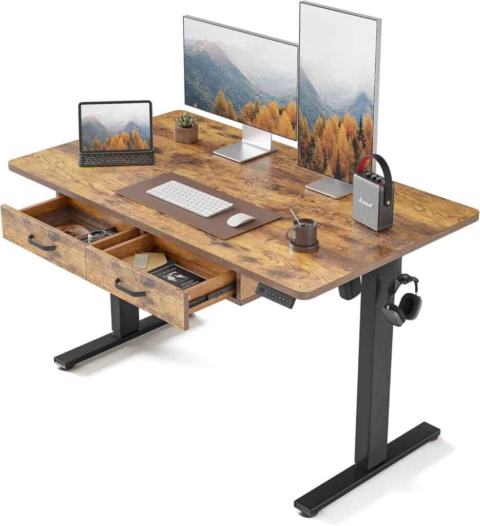 FEZIBO 48 x 24 Inch Standing Desk with Double Wooden Drawers