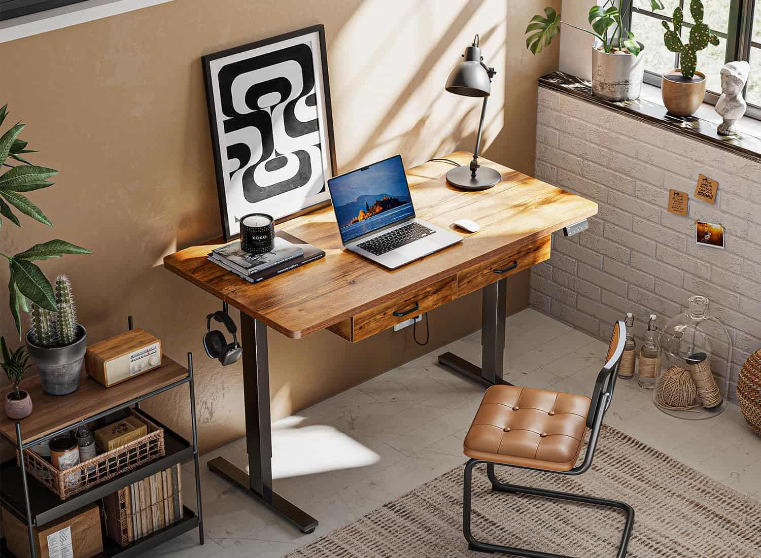 FEZIBO 48 x 24 Inch Standing Desk with Double Wooden Drawers