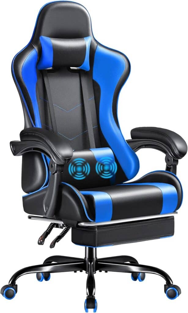 Furmax Gaming Chair with Footrest and Blue Racing Style