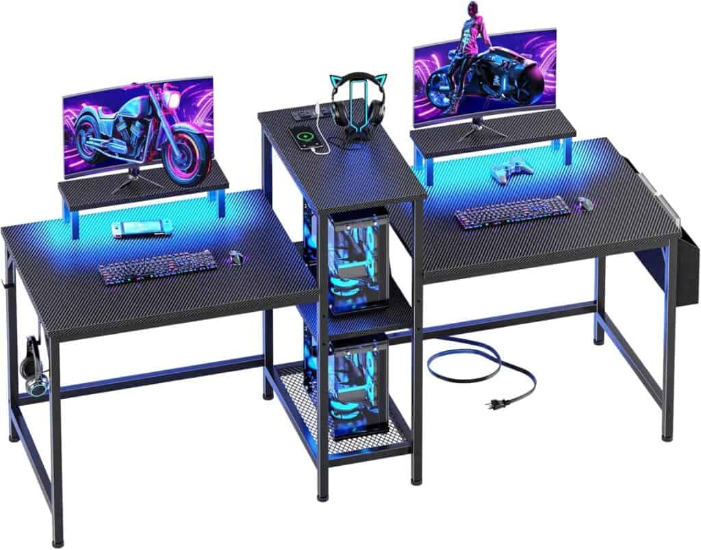 Furologee 2‑Person Gaming Desk with LED Lights