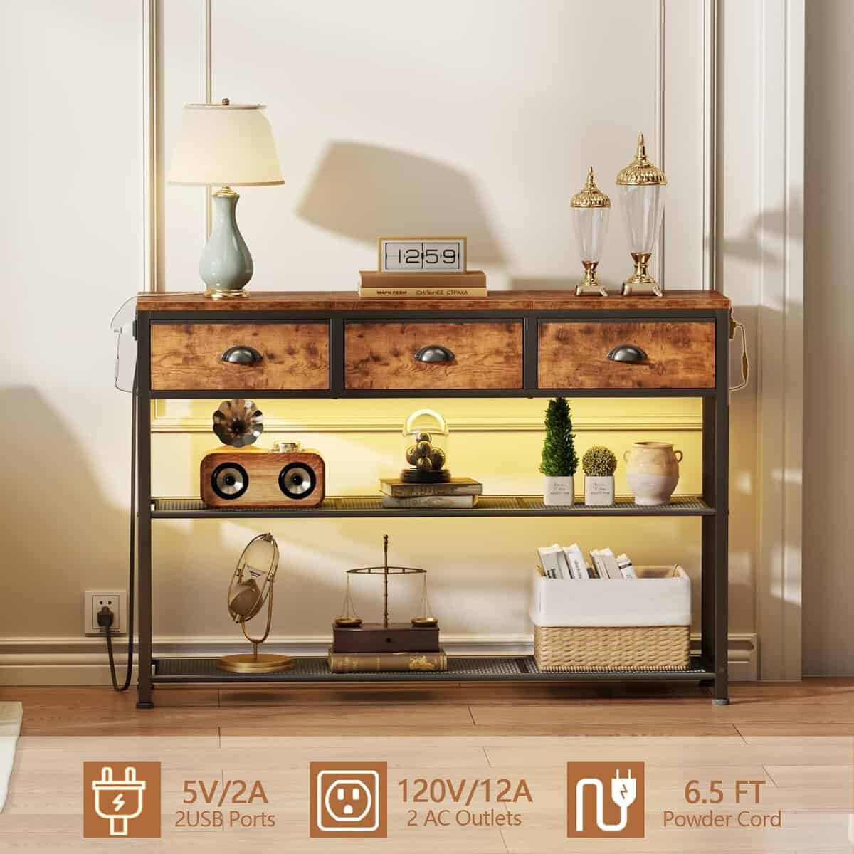 Furologee 38-Inch Console Table with Rustic Brown