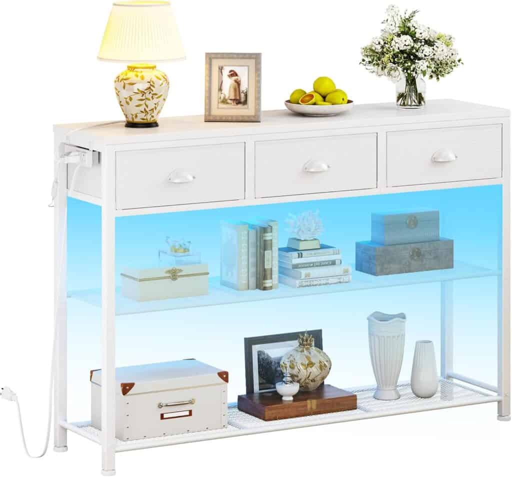 Furologee 38-Inch White Console Table with LED Lights