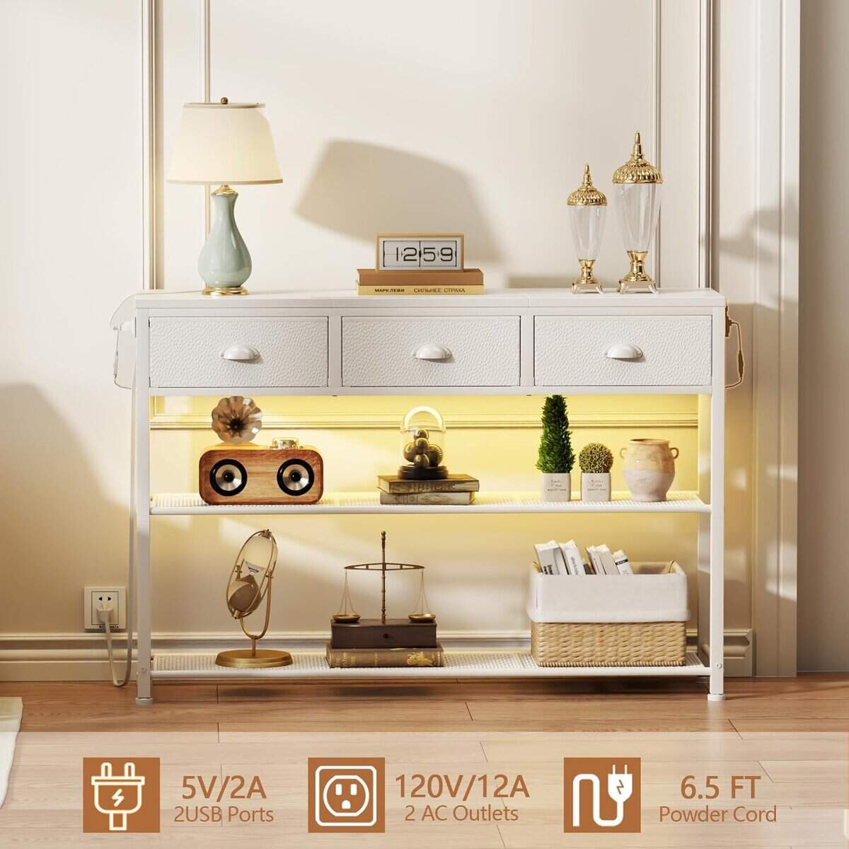 Furologee 38-Inch White Console Table with LED Lights