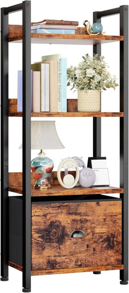 Furologee 4-Tier Bookshelf with Drawer