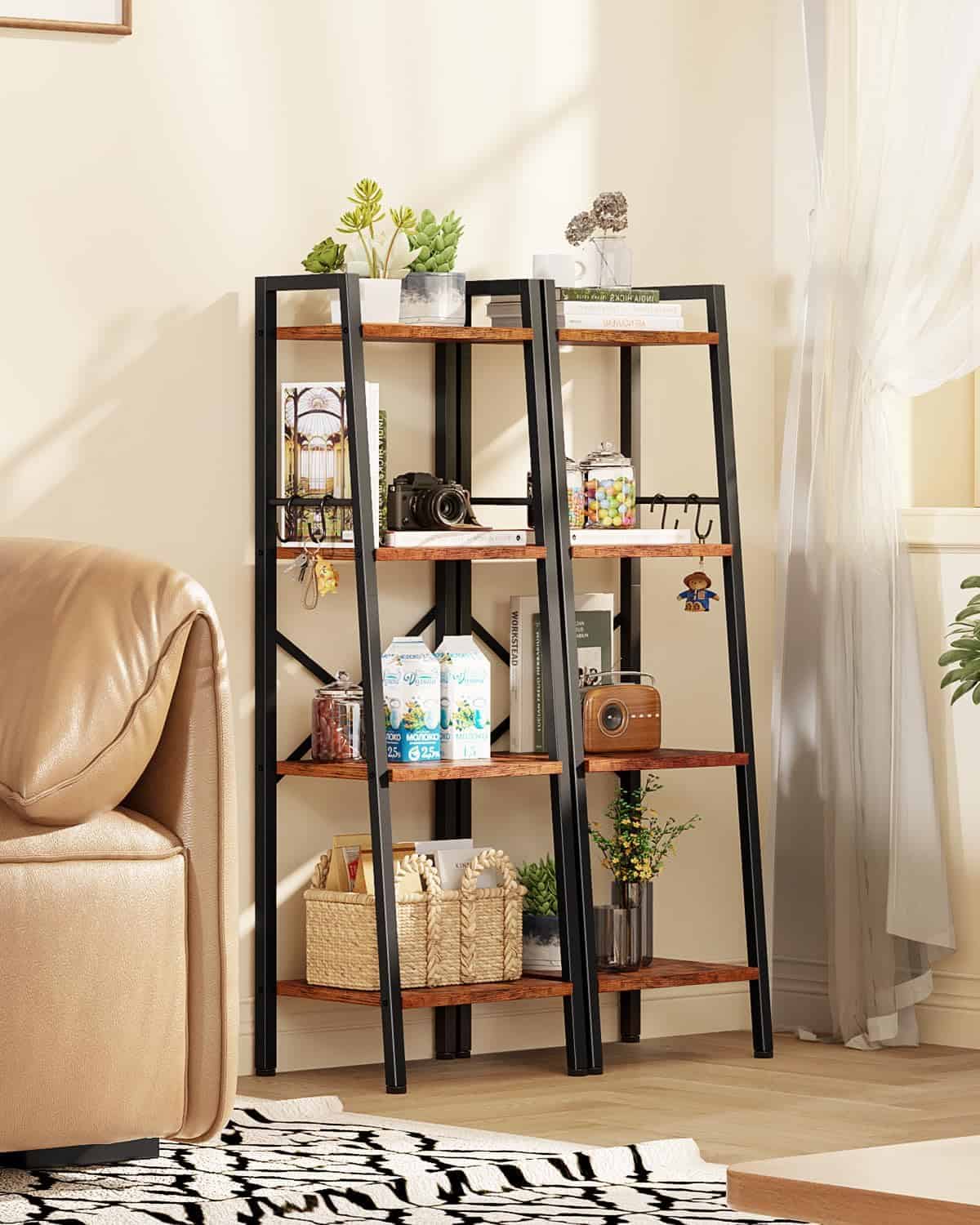 Furologee 4 Tier Ladder Bookshelf Brown