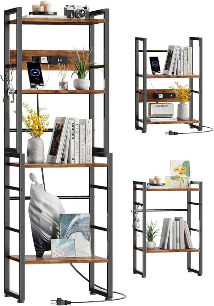 Furologee 49″ 4‑Tier Bookshelf with Charging Station