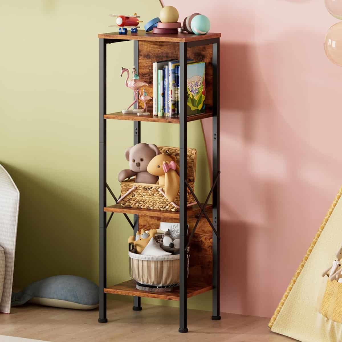 Furologee 4‑Tier Small Bookshelf with Back