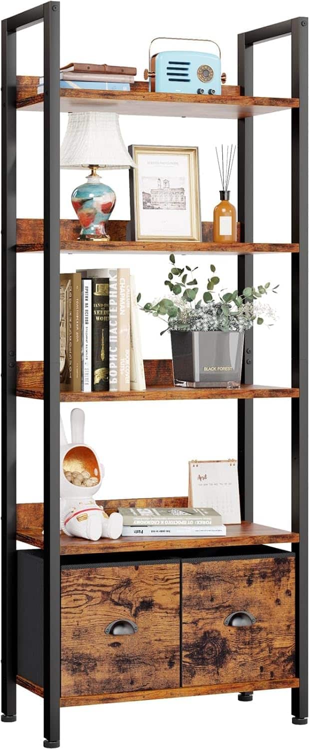 Furologee 5-Tier Bookshelf with 2 Drawers
