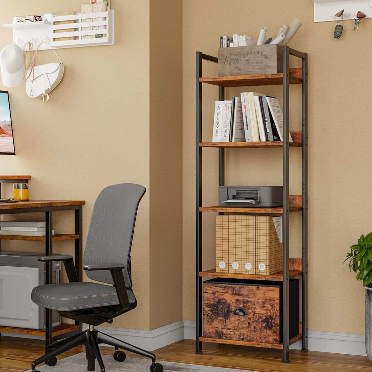 Furologee 5-Tier Bookshelf with Drawer