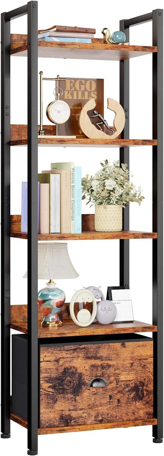 Furologee 5-Tier Bookshelf with Drawer