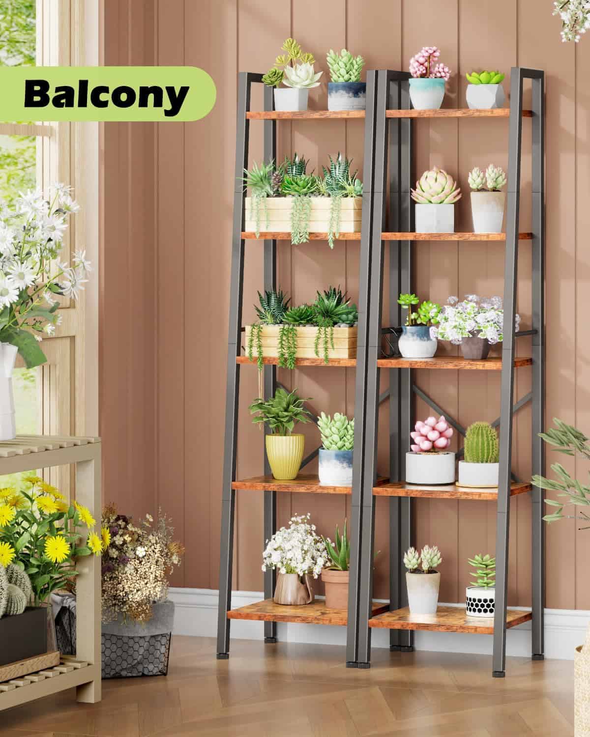 Furologee 5 Tier Ladder Shelf Bookcase Brown
