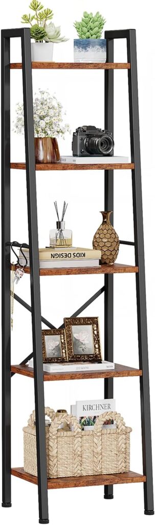 Furologee 5 Tier Ladder Shelf Bookcase Brown