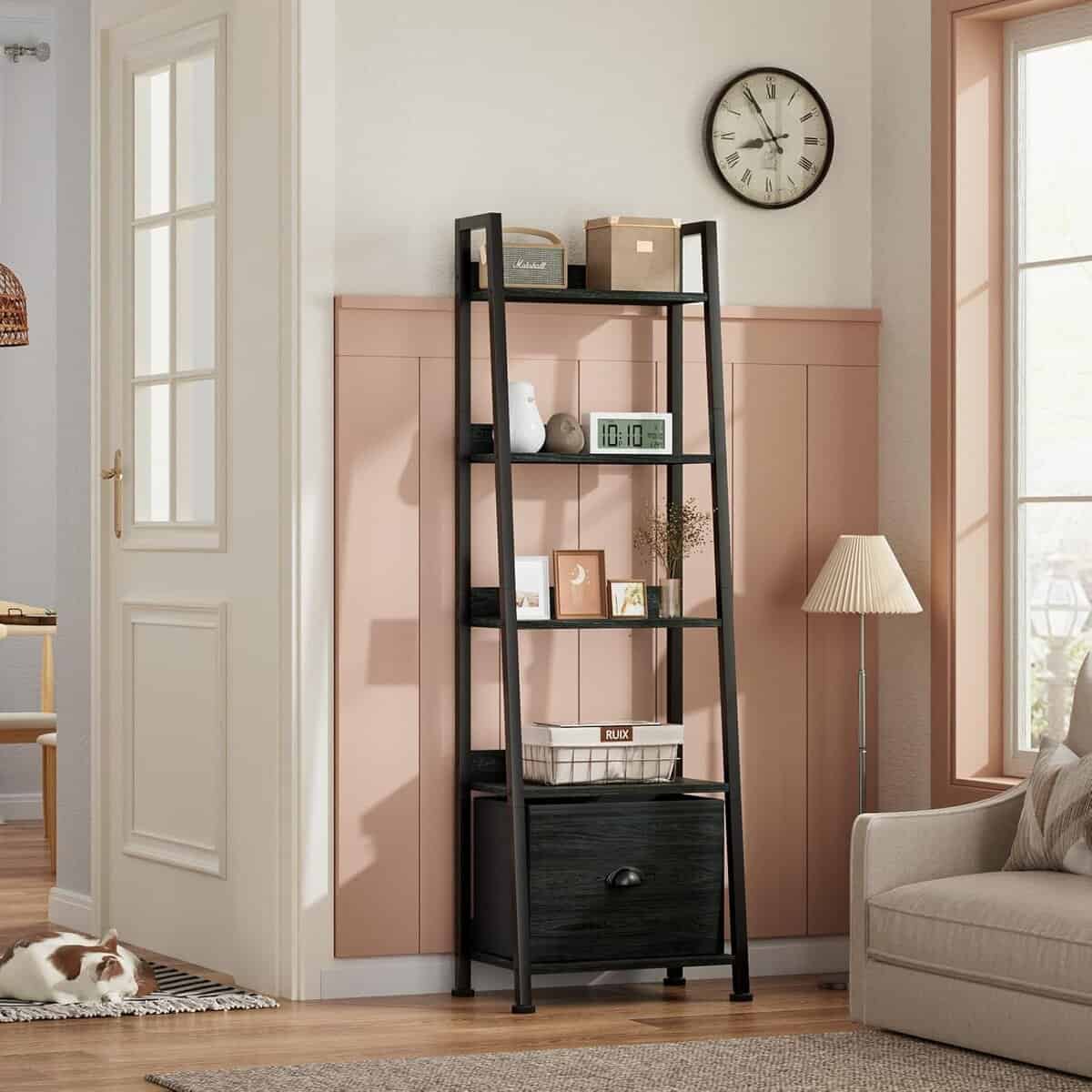 Furologee 5-Tier Ladder Shelf with Drawer